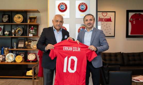 Hes la Afyonspor Bakan Erkan elik, TFF Bakan Bykeki'yi Ziyaret Etti