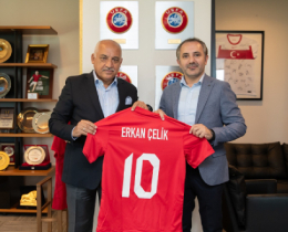 Hes la Afyonspor Bakan Erkan elik, TFF Bakan Bykekiyi Ziyaret Etti